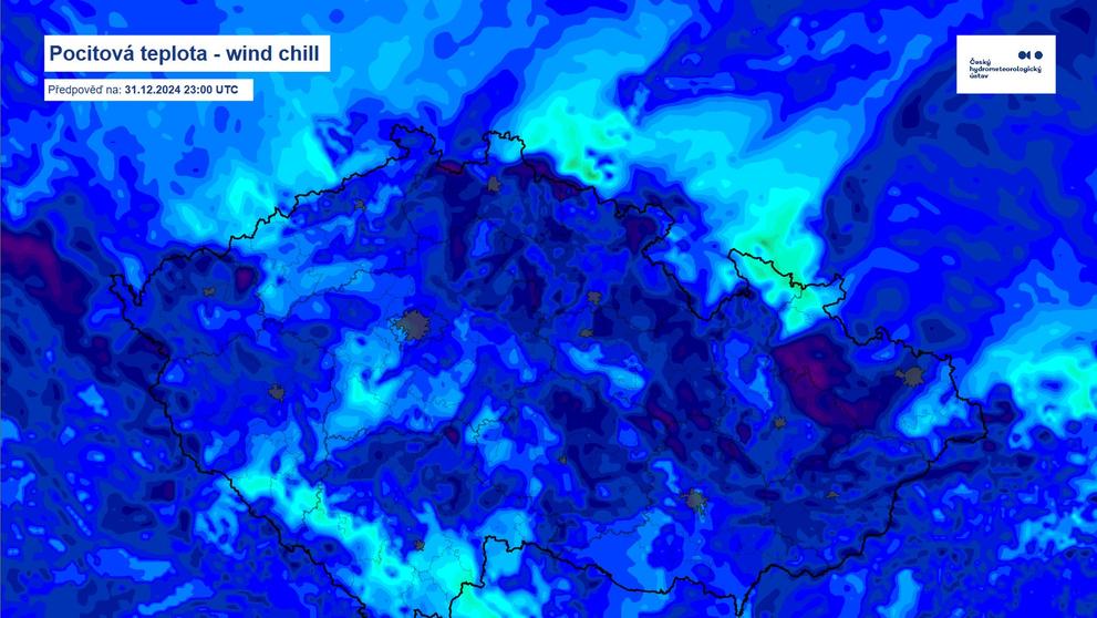 Pocitová teplota, předpověď na 31. 12. 2024 23.00.