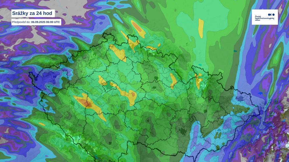 Mapa skutečných srážek