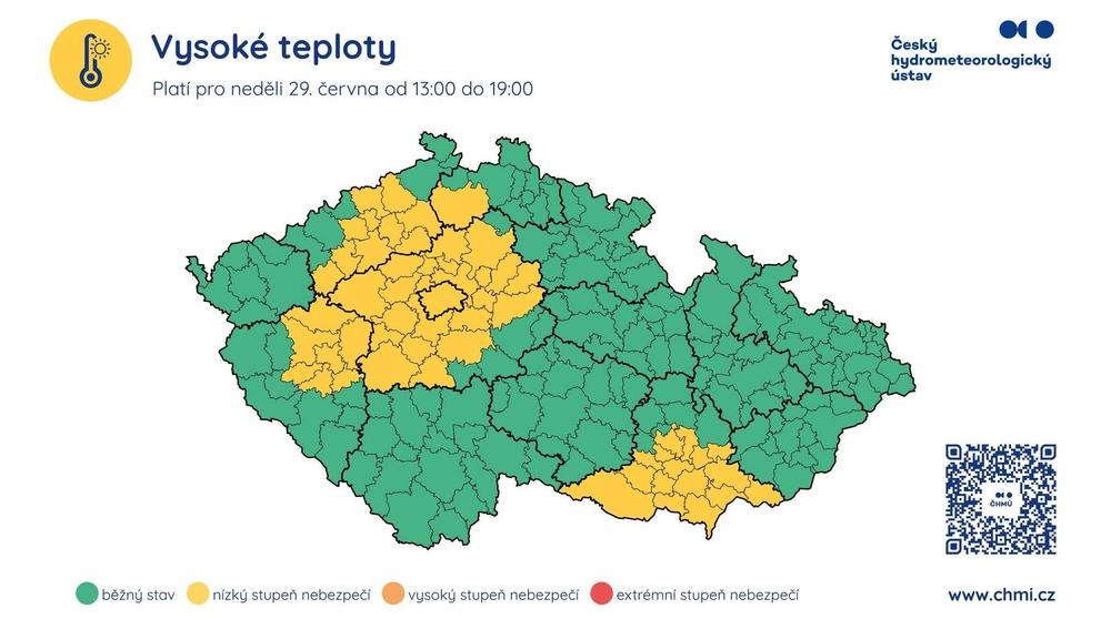 Výstraha před horkem v neděli 29. června 2025