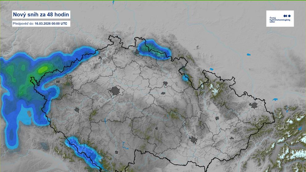 Mapa – nový sníh za 48 hodin