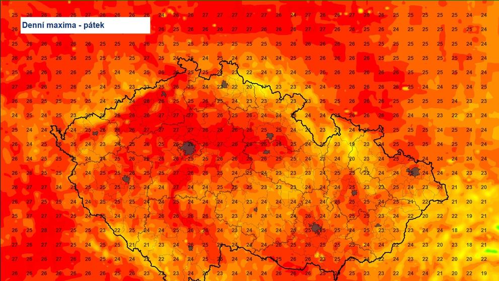 Denní maxima pátek 2. 5. 2025