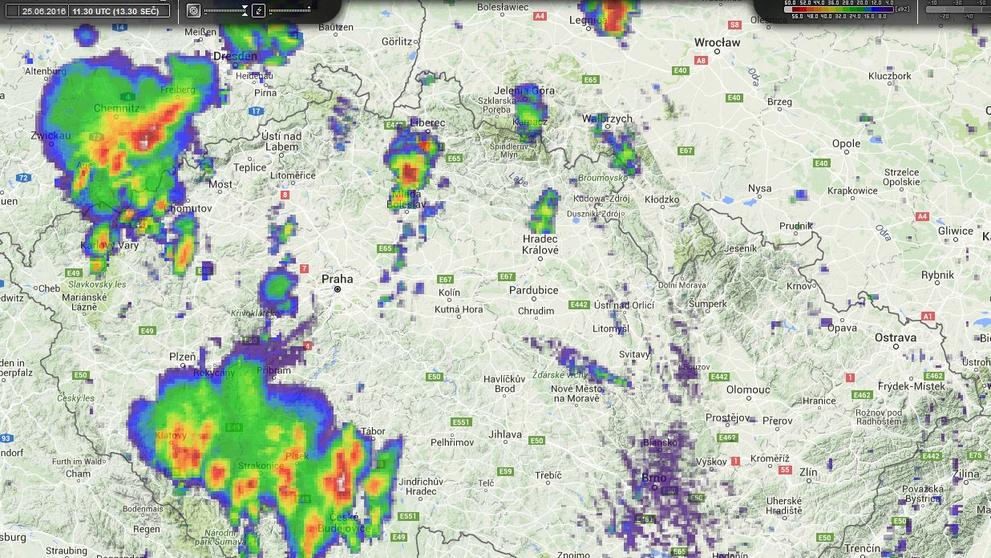Bouřky 25. června - 13.30 hodin