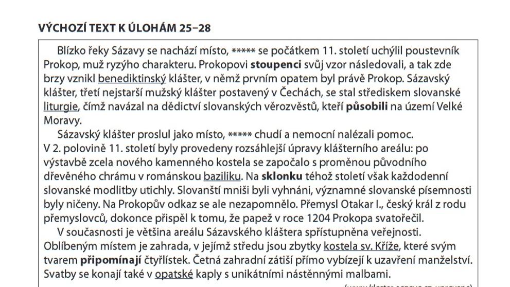 Zadání didaktického testu z českého jazyka - 2