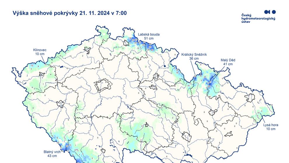 Výška sněhové pokrývky, 21. listopadu 2024
