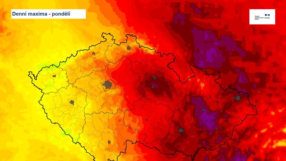 Denní maxima – pondělí 21. 7. 2025