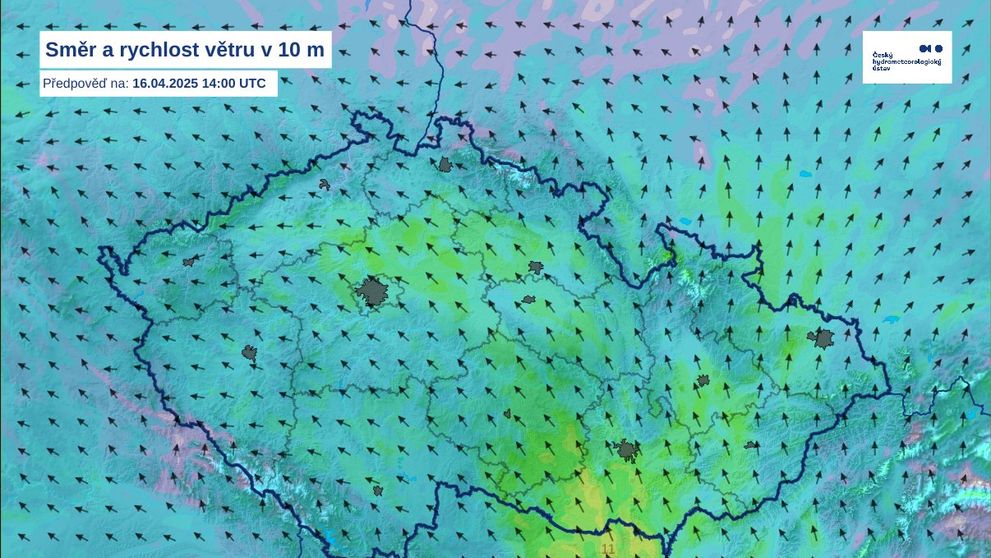 Směr a rychlost větru v 10 m