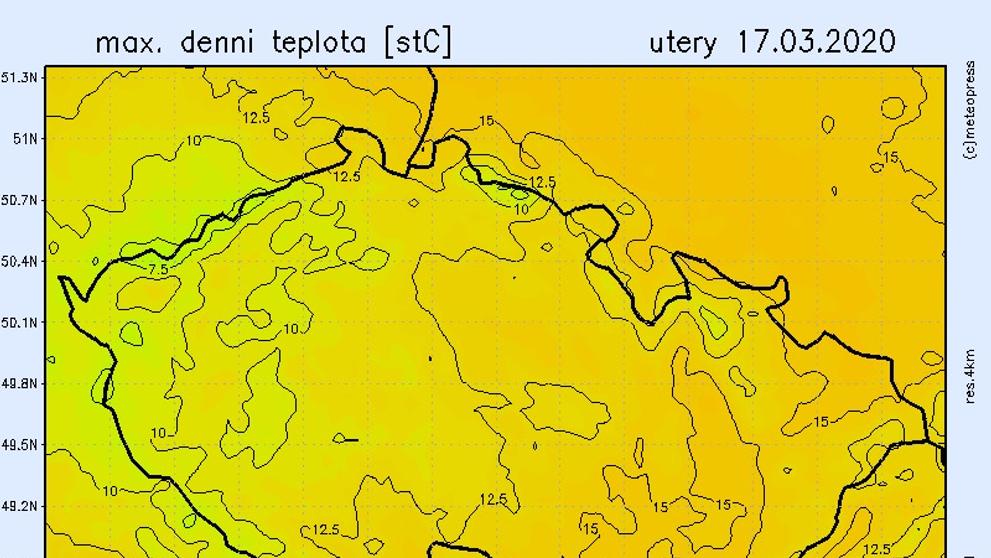 Teplotní mapy - úterý 17. 3.