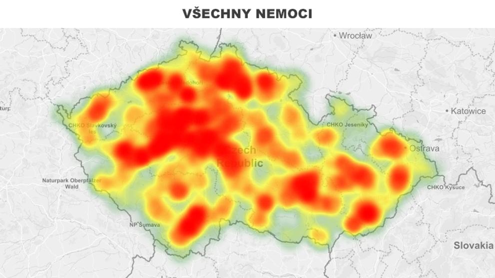Mapa aktivity klíšťat na území České republiky - VŠECHNY NEMOCI