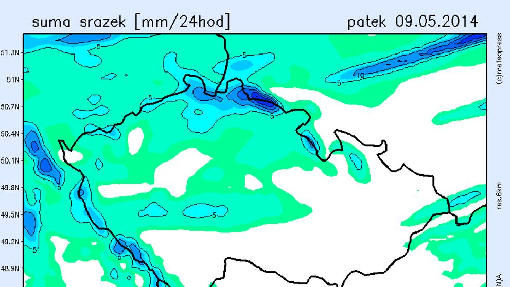 Mapa srážek - pátek