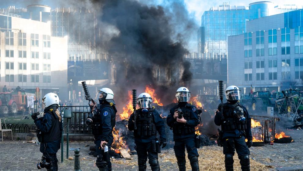 Protesty zemědělců v Bruselu