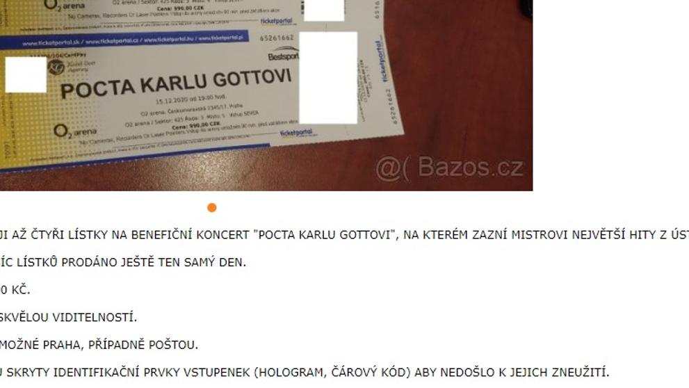 předražené vstupenky na vzpomínkový koncert Karla Gotta - 2