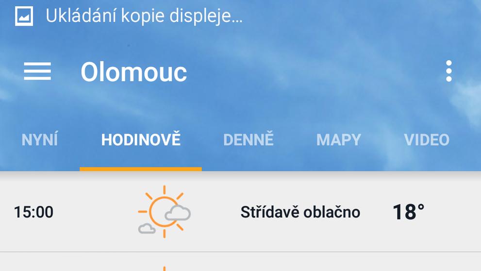 Aplikace pro předpověď počasí Accuweather - hodinová předpověď
