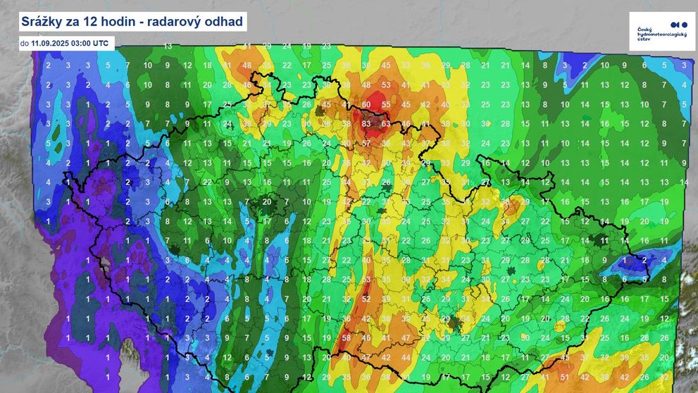 Srážky za 12 hodin