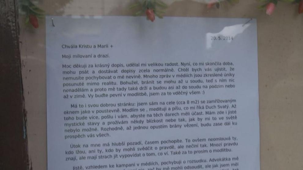 Dopis Erika Tvrdoně z vazby - 1