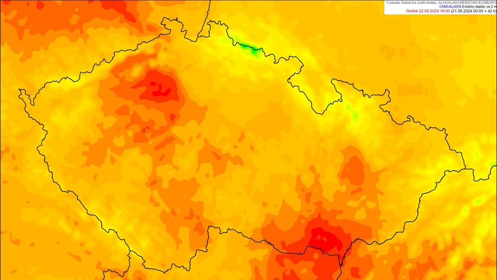 Nejvyšší teploty ve čtvrtek 22. srpna