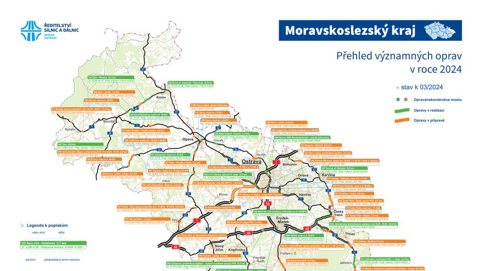 Přehled významných oprav v Moravskoslezském kraji v roce 2024