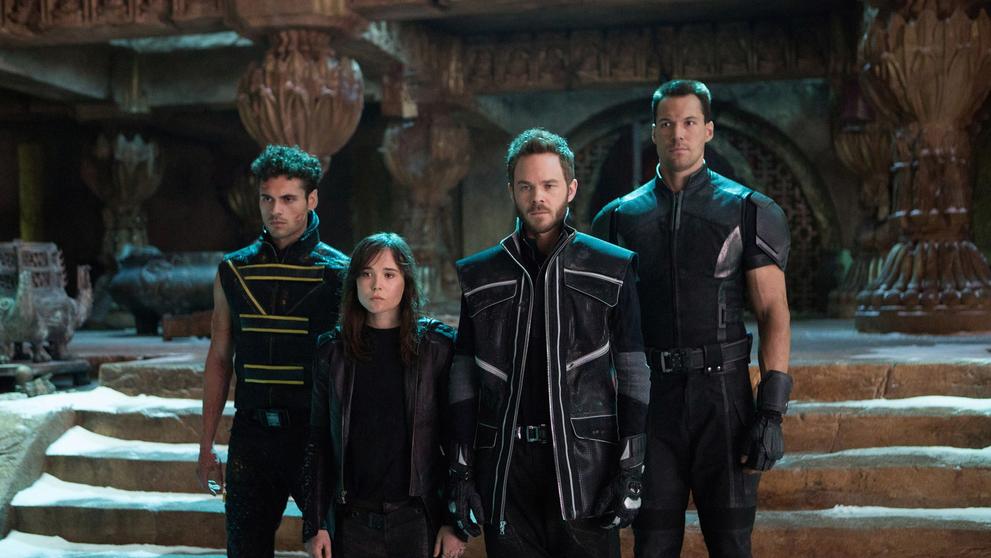 Zleva Adan Canto, Ellen Page, Shawn Ashmore a Daniel Cudmore ve filmu X-Men Budoucí minulost, 2014