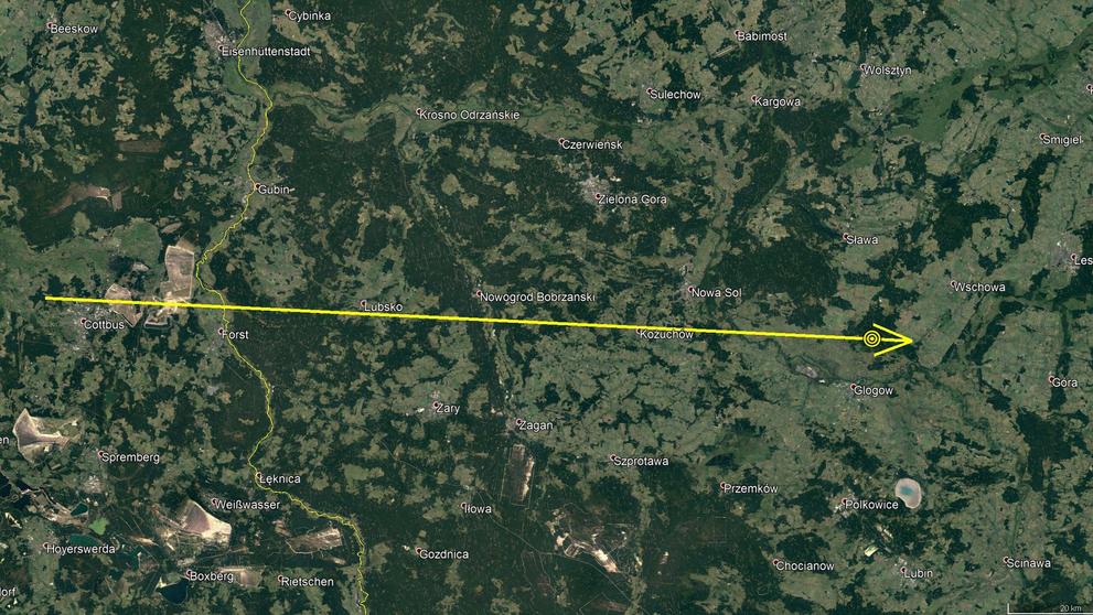 Světelná stopa bolidu z 5. 1. 2020