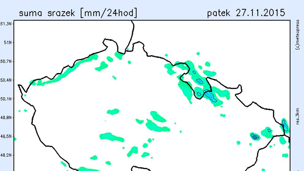 Srážková mapa - pátek 27. listopadu