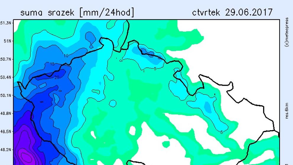 Srážkové mapy čtvrtek 29.6.
