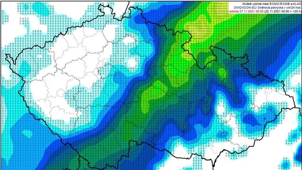 Mapa nového sněhu - 26. 11.