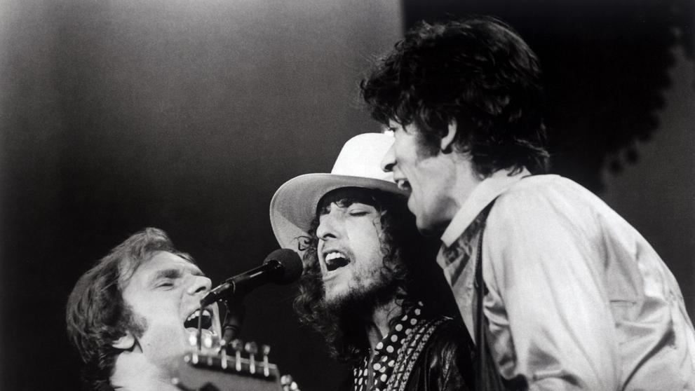 Zleva Van Morrison, Bob Dylan, Robbie Robertson, 1978