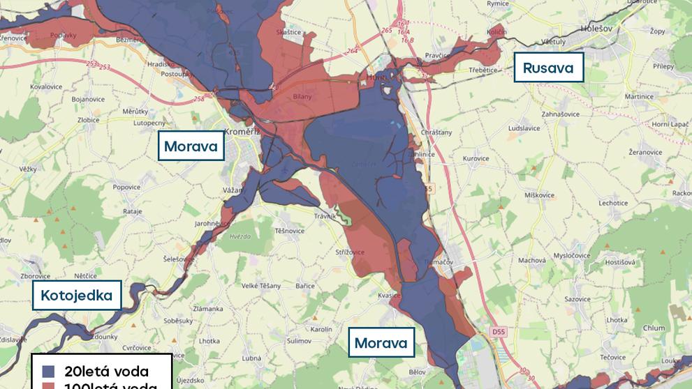Povodňové mapy - Morava, Rusava