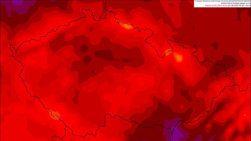 Nejvyšší teploty v sobotu 24. srpna