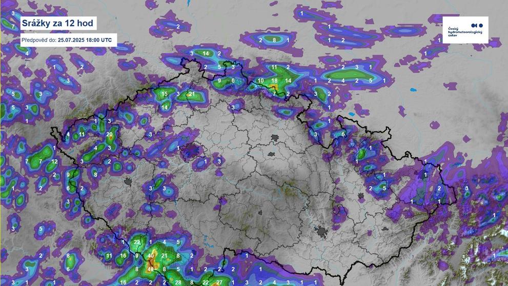 Srážky za 12 hodin, předpověď do 25. 7. 2025 18:00