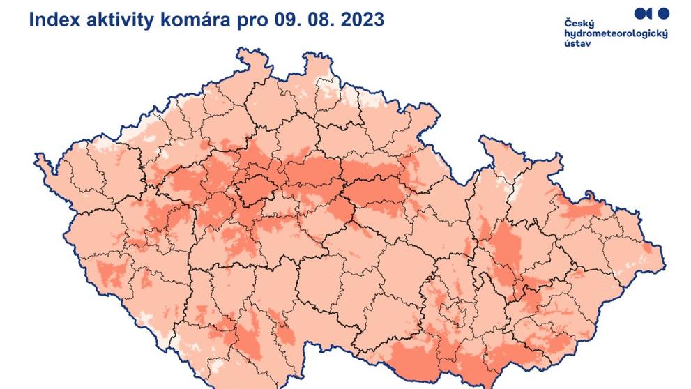 Index aktivity komára pro 9. srpna 2023