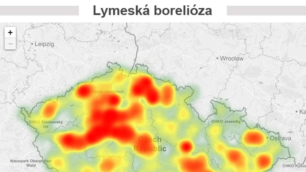 Mapa aktivity klíšťat na území České republiky - Lymeská borelióza
