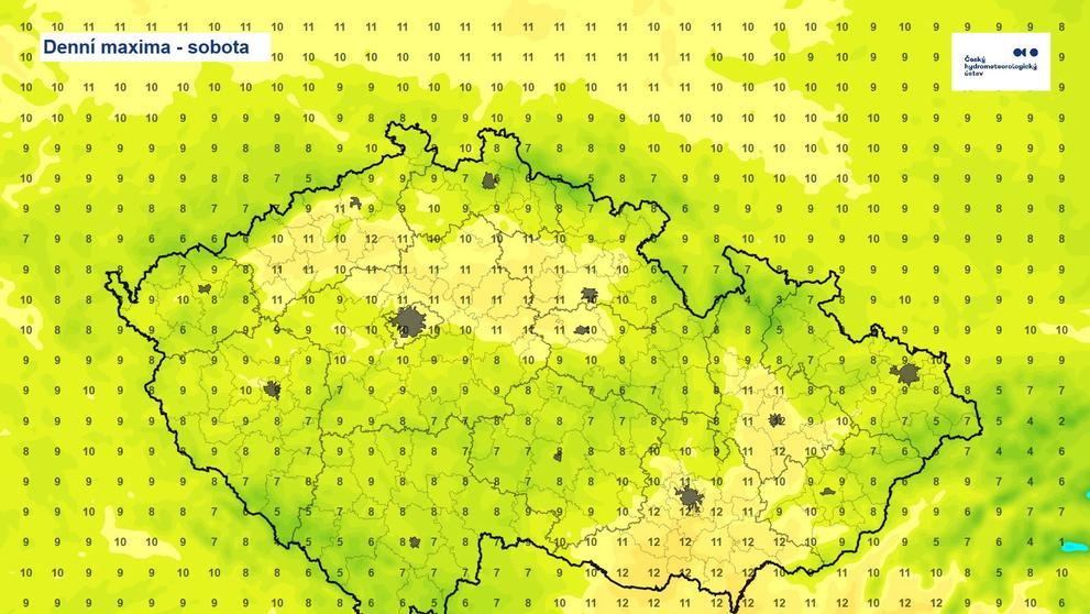 Denní maxima v sobotu 31. 10. 2026