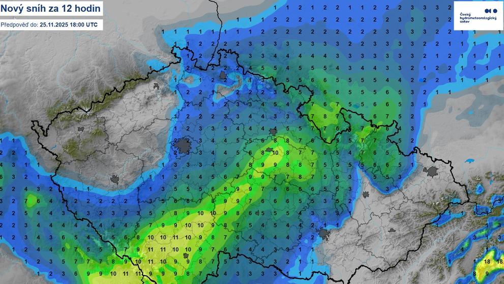 Nový sníh za 12 hodin – úterý 25. 11.
