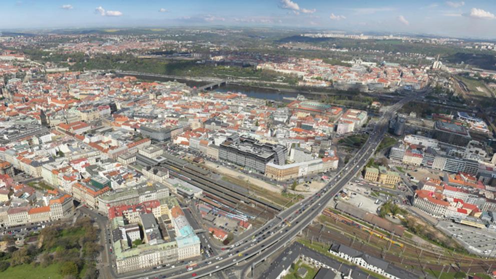 Masarykovo nádraží v Praze - letecká fotografie - současný stav