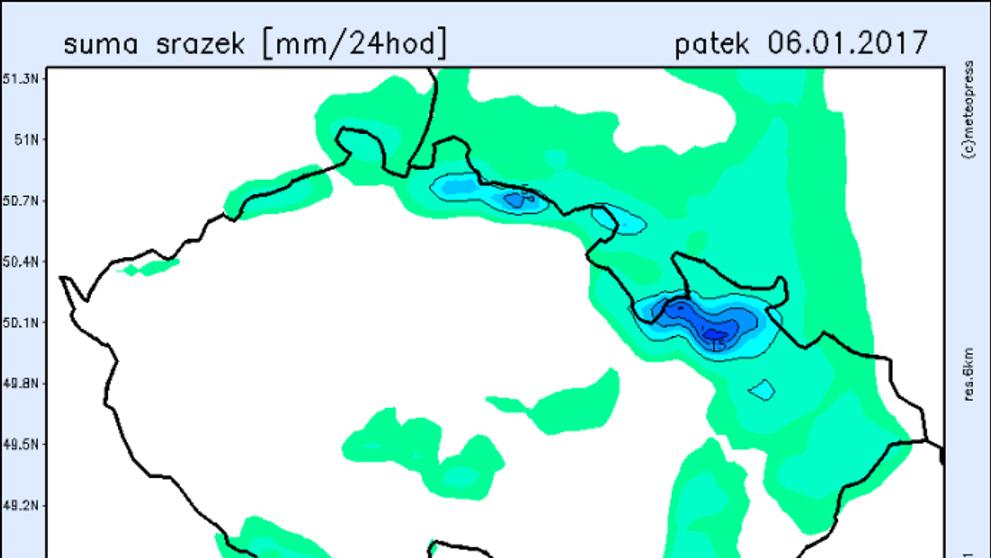 Srážkové mapy - pátek 6.1.