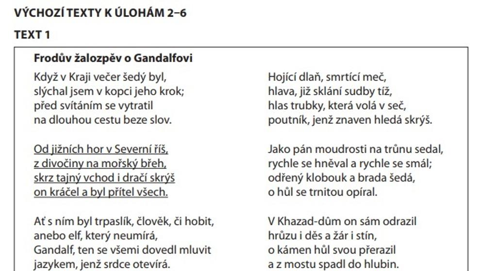 Zadání testu z češtiny - přijímačky - 1