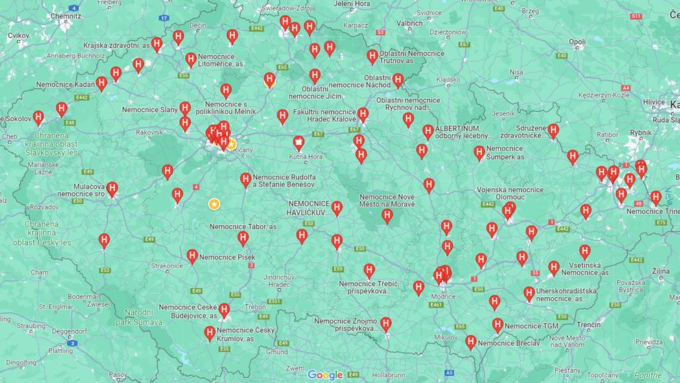 Mapa nemocnic