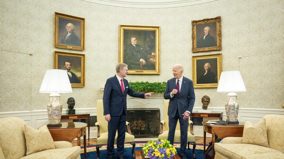 Petr Fiala jedná s Joe Bidenem, 15. 4. 2024
