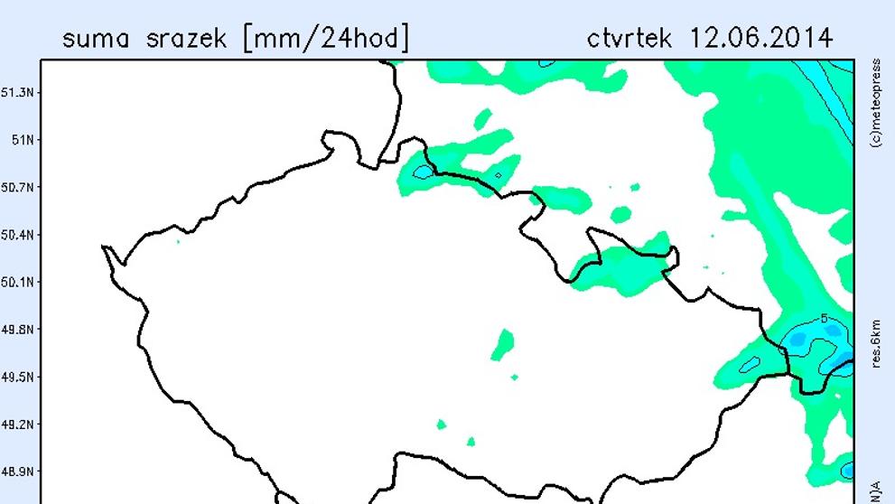 Srážky v Česku 11.6. - 13.6.2014 - 2