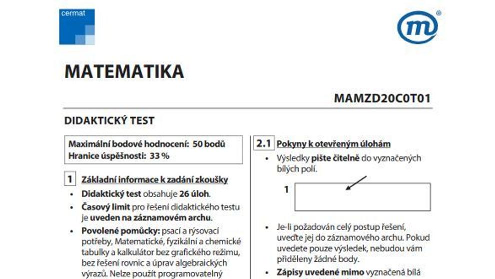 Zadání didaktického testu z matiky - 1