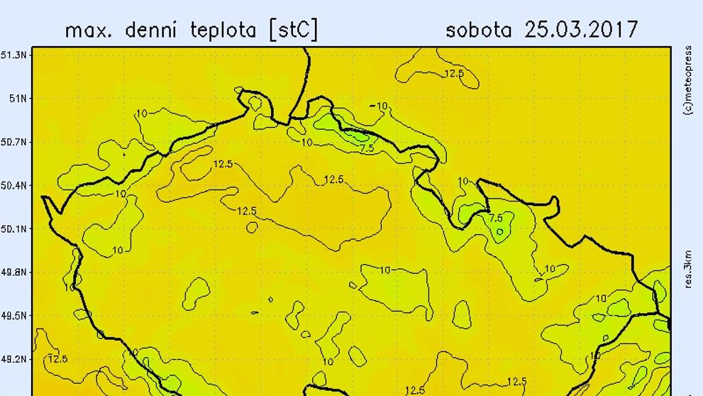 Teplotní mapa - sobota
