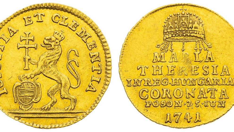 Zlatý žeton 1741, 3/4 dukát, Korunovace na uherskou královnu v Bratislavě