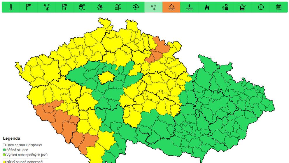Výstraha na povodňové jevy, od noci na středu do čtvrtka dopoledne