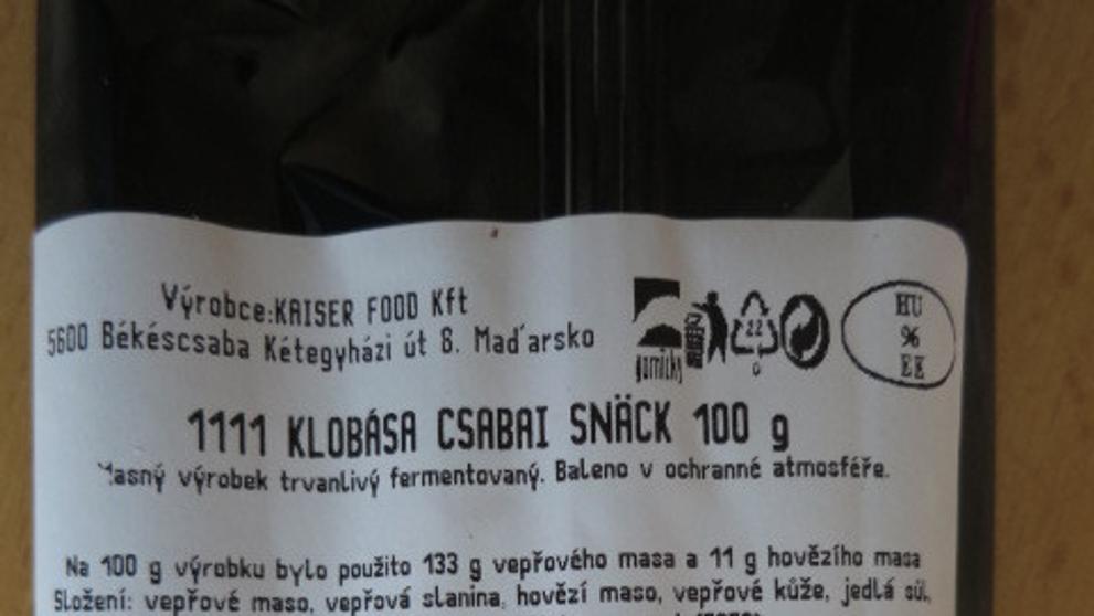 Nevyhovující potraviny - CSABAHÚS CSABAI CSÍPÖS SNACK KOLBÁSZ