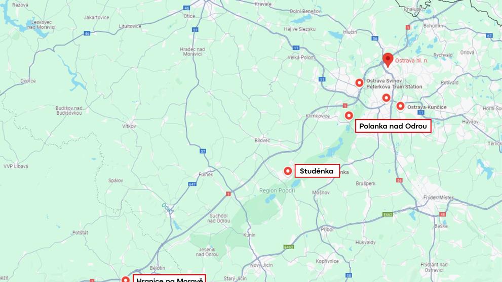 Úsek trati mezi Hranicemi na Moravě, Studénkou a Polankou nad Odrou