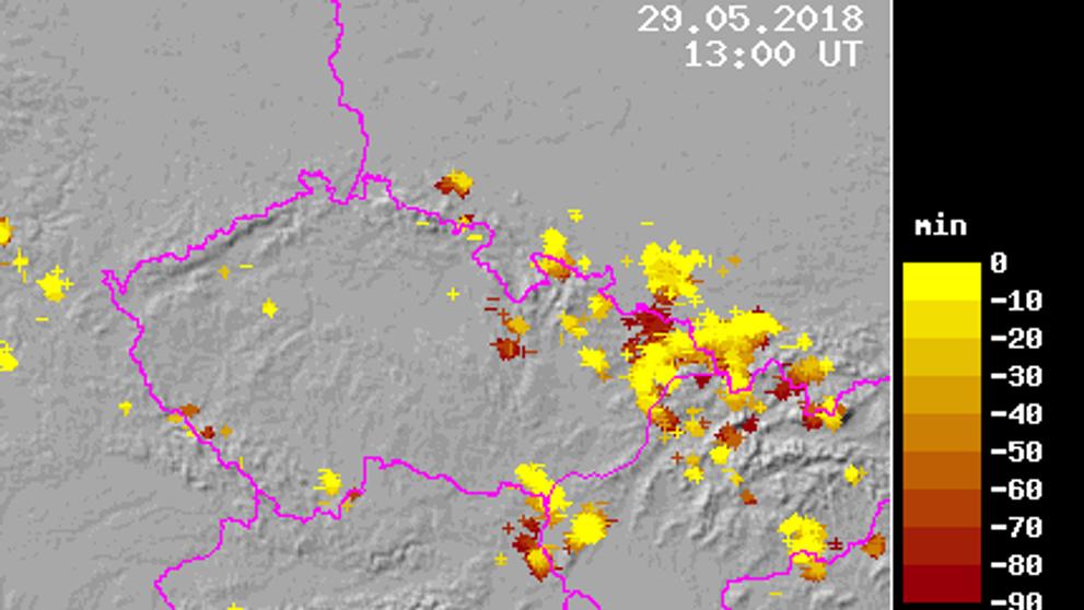 Mapa detekce blesků 29. 5. 2018 - 15:00