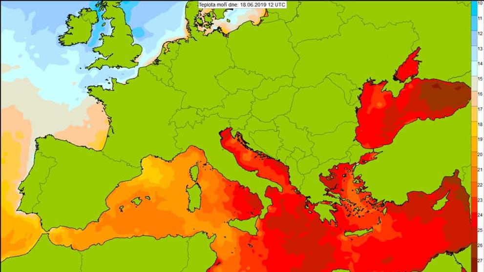 Teplota moří 18. 6. 2019 - 12:00 UTC