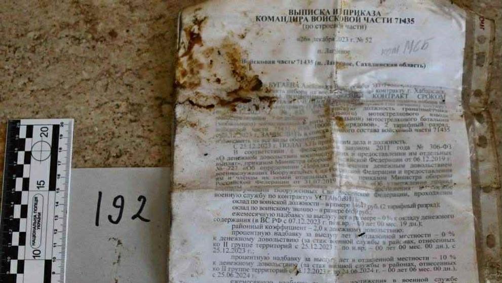 Vojenská dokumentace padlého ruského vojáka