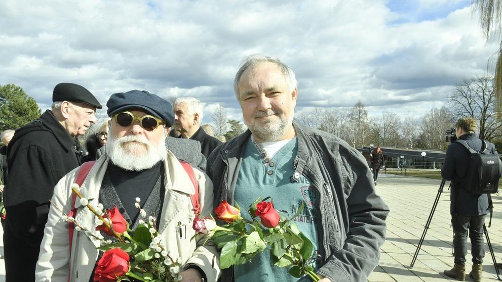 Spisovatel Arnošt Goldflam a herec Václav Svoboda