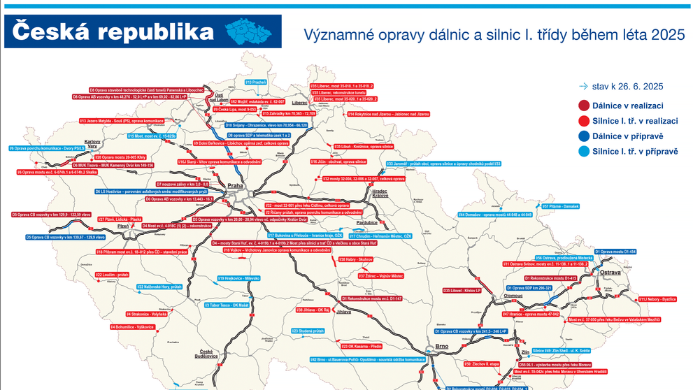 Mapa nejvýznamnějších letních omezení